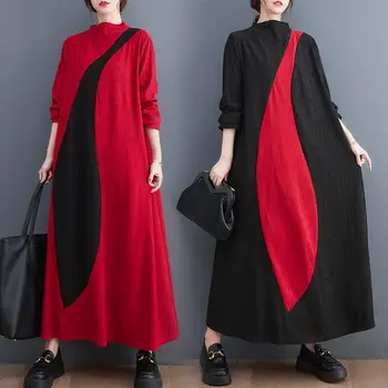Есенна дамски дрехи на Модния контрастен цвят, тънка рокля със средна дължина, ежедневни проста темпераментен поло с висока воротом, Vestidos T566