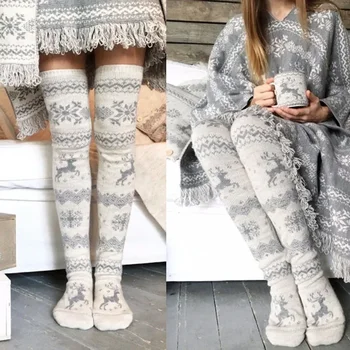 Есенно-зимни възли коледни чорапи с снежинками, чорапи с дебелина дрямка, домашни вълнени чорапи