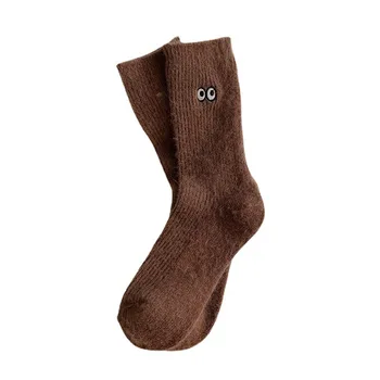 Есенно-зимни дамски чорапи, плюшени чорапи с големи очи, сладко термоколготки, женски обикновена дебели чорапи