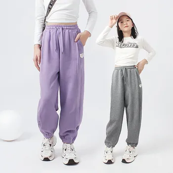 Есенното облекло за момичета Корейската версия на Модни Детски свободни Спортни ежедневни панталони Детски ластични панталони, Спортни панталони за тийнейджъри