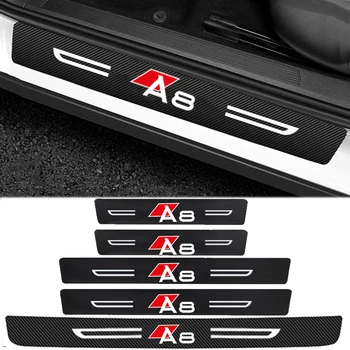 Етикети На Прага на Вратата на Колата е От Въглеродни Влакна Защитно Фолио Огради Педалите за Audi A8 Логото на Багажника Праг на Бронята Чехъл Етикети