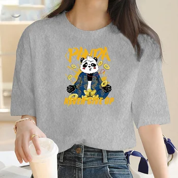 Женска тениска Y2K Street, модна тениска с шарките на пандите, дамски ежедневни облекла с модел, дамски дрехи с къс ръкав