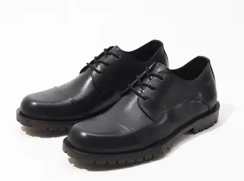 зимна черна ежедневни обувки с кръгло бомбе, мъжки обувки за официални събития от естествена кожа, бизнес обувки за мъже