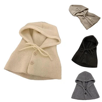 Зимна шапка с качулка и шал, вязаная шапчица-балаклава за жени и момичета, топла, дишаща и регулираща