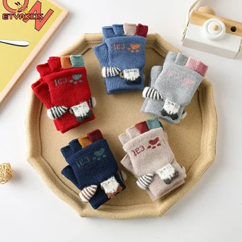 Зимни вълнени бебешки ръкавици с откидными ръкавици на полпальца за деца, пишещи 3-8-летните детски ръкавици