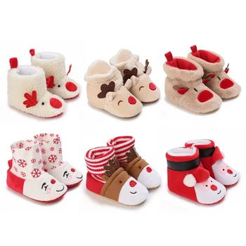 Зимни Детски ботиночки, Коледна топли обувки за новородени подметка от твърд памук с хубав модел на Дядо Коледа, Модерни ежедневни Първите проходилки 0-18 м