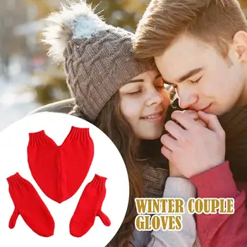 Зимните възли ръкавици за влюбени двойки с коледен дизайн, подарък ръкавици за двойки, ръкавици 3 бр., пълни с пръсти за влюбени M L1q4