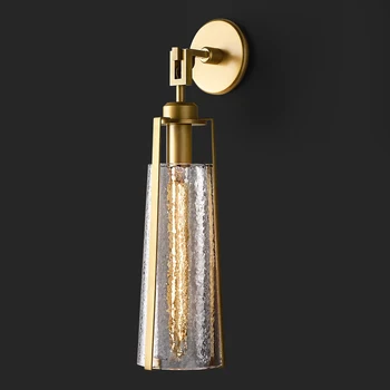 Изцяло меден Стъклена стена лампа с водно модел Американската хол Ретро ТЕЛЕВИЗИЯ Стенни крушка Креативна спалня, Нощно шкафче, с монтиран на стената лампа