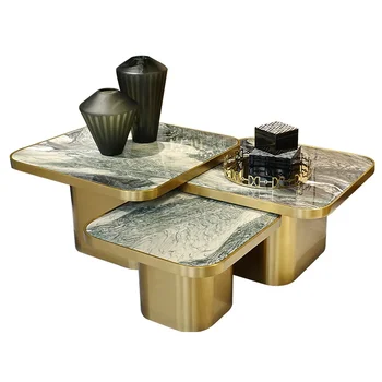 Индивидуален луксозен масичка за кафе пейзаж мрамор квадратен творчески метална масичка модел журнального маса постмодернистская лекота