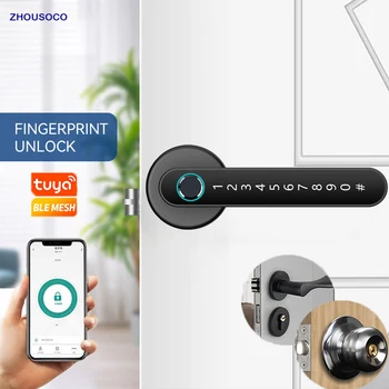 Интелигентна система за заключване на вратите с пръстов отпечатък Sasha Bluetooth, Wifi Парола Електронен цифров заключване с дръжка Сигурността дръжки на Вратите без ключ Заключване