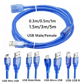 Кабел USB 2.0 за принтер Mini 5PIN Тип A от мъжете до Micro B Male женски с двойно екраниран високоскоростен прозрачен син на 0,3 m, 1,5 m, 3 m, 5 m