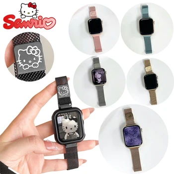 Каишка Sanrio Hello Kitty Milanese Loop за Apple Watch Band 44 40 45 41 49 42 38 44 45 мм Гривна Iwatch 7 3 4 5 6 8 Ultra Band