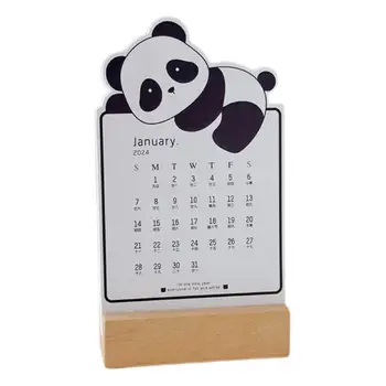 Календар Panda в 2024 Година Месечната Подвижна Настолен Календар Panda Преносим Настолен Календар С Дървена Основа За Съставяне на Списък със задачи