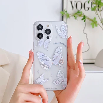 Калъф за iPhone 11 Калъф за iPhone 14 Pro Max седалките Butterfly Crystal Clear калъф за iPhone 12 13 Pro Max 14 promaxCover