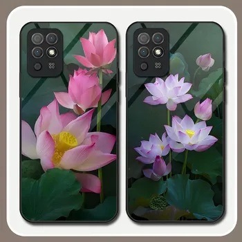Калъф За мобилен Телефон с Розово-Бели Цветове Лотос За Huawei P40 P50 P20 P30 P9 P10 Smartp Z Y6 7 Honor 30 50 60 Pro Plus Стъклена Делото