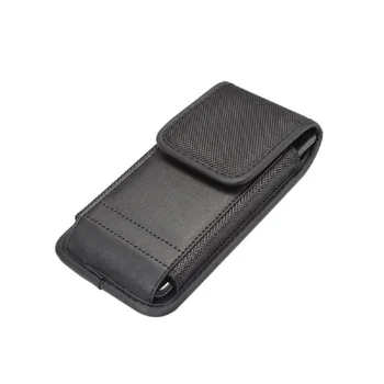Калъф за носене на колан за Itel Vision Pro 1 (2021), калъф с дизайн на притежателя за карти от кожа и найлон, странично оттичане - черен