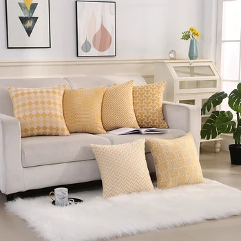 Калъфка за възглавница с жълто геометричен модел в стил INS, декоративни възглавници за дивана, калъфка 45*45 см