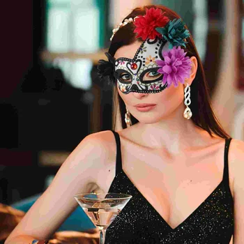 Карнавальная маска, Мексикански Маски, женски декор за Хелоуин, грим, филтър за парти в чест на Деня на Мъртвите с цвете