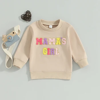 Качулки за малки момичета с кръгло деколте и бродерии букви, детски пуловери с дълъг ръкав, есенно-зимни ежедневни блузи