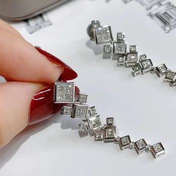 Квадратни обеци с имитация на диамант, обеци от сребро 925 проба за жени, бижута за годеж, подарък за красива момичета