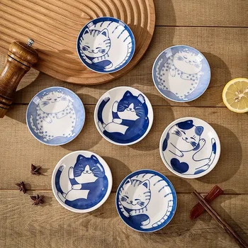 Керамични съдове за сладък сос в японски стил, Творчески Сладък Cartoony модел Лъки Котка под формата На капки вода, Плодови Чинии за суши