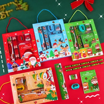 Коледен набор от офис консумативи 6шт, Детски ученически пособия с хубав мультфильмом, подарък за рожден Ден, Детски подаръчен комплект на канцеларски материали за деца