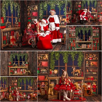 Коледен фон за снимки в стая с подарък от Дядо Коледа, подпори за детската портретна фото студио, класически селски фон за прозорци