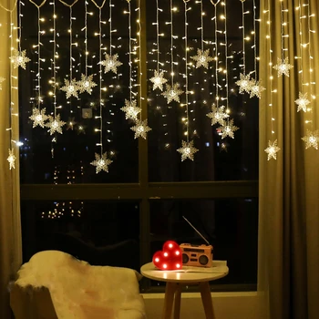 Коледна лампа, led завеса под формата на снежинки, Франция, Страхотна гирлянди, Градинска венец, Домашно парти, Градина, Коледна украса