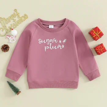 Коледни свитшоты за малки момичета, пуловери, с кръгло деколте и дълги ръкави във формата на буквата 