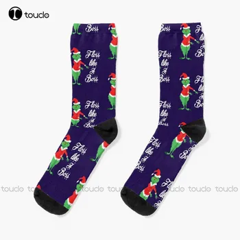 Коледни Чорапи Floss Like A Boos Жените Чорапи Персонализирани Потребителски Унисекс Чорапи За Възрастни, Юноши И Младежи С Дигитален Печат 360 ° Забавен Чорап