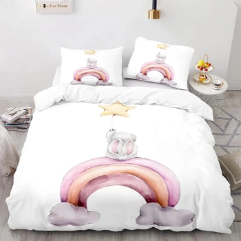 Комплект спално бельо Rainbow Бъни Single Twin Full Queen King Size Kawaii Момиче Bed Set Aldult Комплекти пододеяльников за детска спалня 3D принт