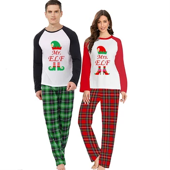 Комплекти коледни пижам за двойки г-Н и г-жа ЕЛФ, домашно облекло за възрастни, Червена пижама, комплект