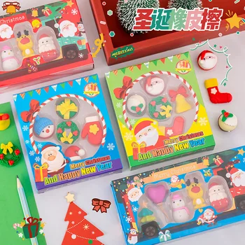 Корейски канцеларски материали Kawaii, Симпатични гумени Аксесоари, Корейски Коледен комплект ластиков, Cartoony Дядо Коледа, Забавни гумички за триене