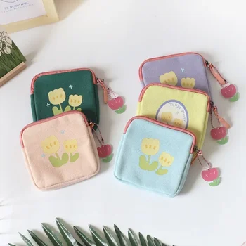 Корейски чантата си летен цвят, с приятен сърце за момичета, дамски проста квадратна чанта в цветенце, Студентски чанта за монети