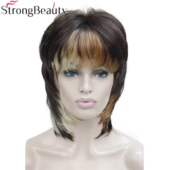 Красиви синтетични директни перуки със средна дължина, женски монолитна перука