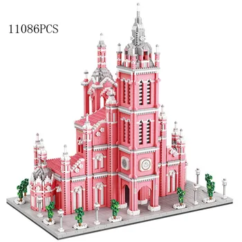 Креативна Виетнамски Розова църква на светото Сърце на Исус, тухлена микроалмазный блок, на световно известната архитектура, играчки от нанобриксов
