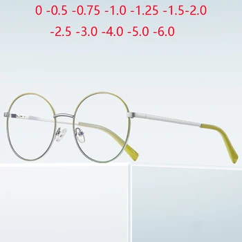 Кръгли Очила За Късогледство Със Защита От Синя Светлина За Жените, Литературни Реколта Метални Очила За Късогледство По Рецепта От 0 -0,5 -0,75 До -6,0