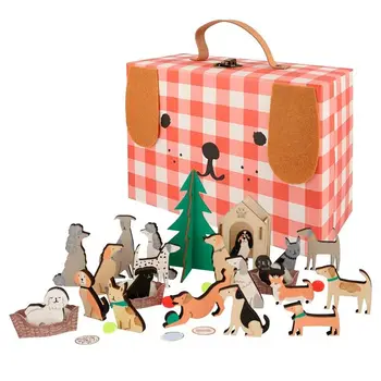 Куфар с адвент-календар за котки / кучета на 2023 година за деца, wooden Адвент-календар, Коледен куфар, кутия за подаръци, Малки кутийки за бонбони, тема пътуване
