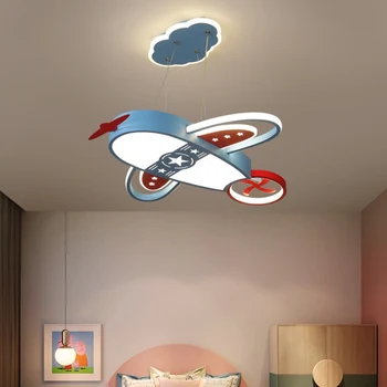 Лампа за самолета, модерен полилей за самолета, лампа за детска спалня, детска стая, училищно осветление, дистанционно управление, Син, червен