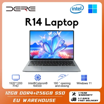 Лаптоп DERE R14 14-инчов Лаптоп с Windows 11 Intel Celeron N4500 IPS Full HD 12 GB оперативна памет + 512 GB SSD Офис модул за Обучение Компютър