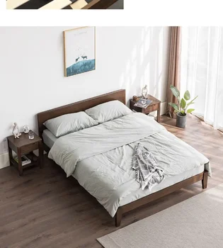 Легло от масивно дърво, двойно легло 1,8 м, проста модерна начало легло от дъб, легло за възрастен 1,5 м в скандинавски стил