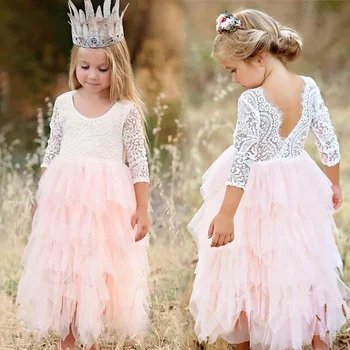 Летни рокли за момичета от 3 до 8 години, Бельо Детско принцеса рокля с отворен гръб и цветен модел, Празнична рокля за шаферка за момичета за рожден Ден