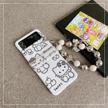 Луксозен Sanrio Hello Kitty Мъниста Гривна Верижка Cartoony Калъф за Samsung Galaxy Z Flip 3 4 5 ГРАМА Z Flip4 Flip43 Zflip3 Делото