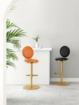 Луксозен бар стол Nordic Light, Модерен минималистичен въртящ се стол с регулируема желязна стол, бар стол, бар стол, за къща