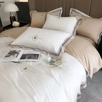 Луксозен комплект спално бельо с бродерия, чаршаф, спално бельо, памучен чаршаф, спално бельо кралски размери, комплекти, одеяла juego de cama