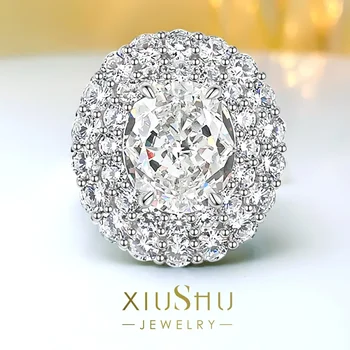 Луксозен пръстен от бяло сребро 925 проба с микрорезным диамантен пръстен, инкрустированное высокоуглеродистым диамантен пръстен, Универсален стил за жени