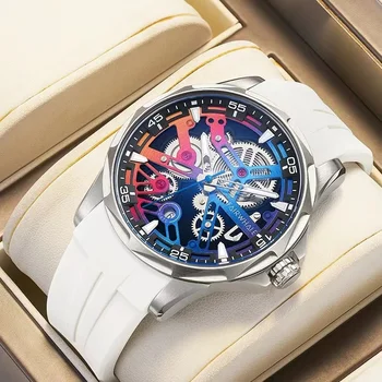 Луксозни Автоматични часовници мъжки модна марка Mark Fairwhale Sport Силикон каишка Водоустойчив Дъгата циферблат Механични ръчни часовници 2023