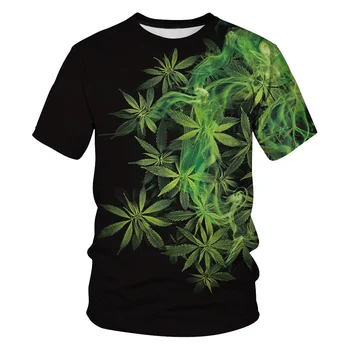 Лятна натурална дива трева Прохладни ярко зелени листа на дивата трева Мъжки тениски с 3D принтом Модни и ежедневни дишаща тениска Унисекс