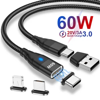Магнитен кабел, мощност 60 W, бързо зареждане от USB C до TypeC, микромагнитный кабел за трансфер на данни за iPhone, Samsung, тел за зарядно устройство магнит, USB адаптер A