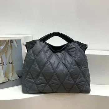 Мека чанта Lingge, ежедневни ватирани чанти-тоут за жени, дизайнерски голяма найлонова голям чанта през рамо, памучни торби през рамо, шик чанта през рамо